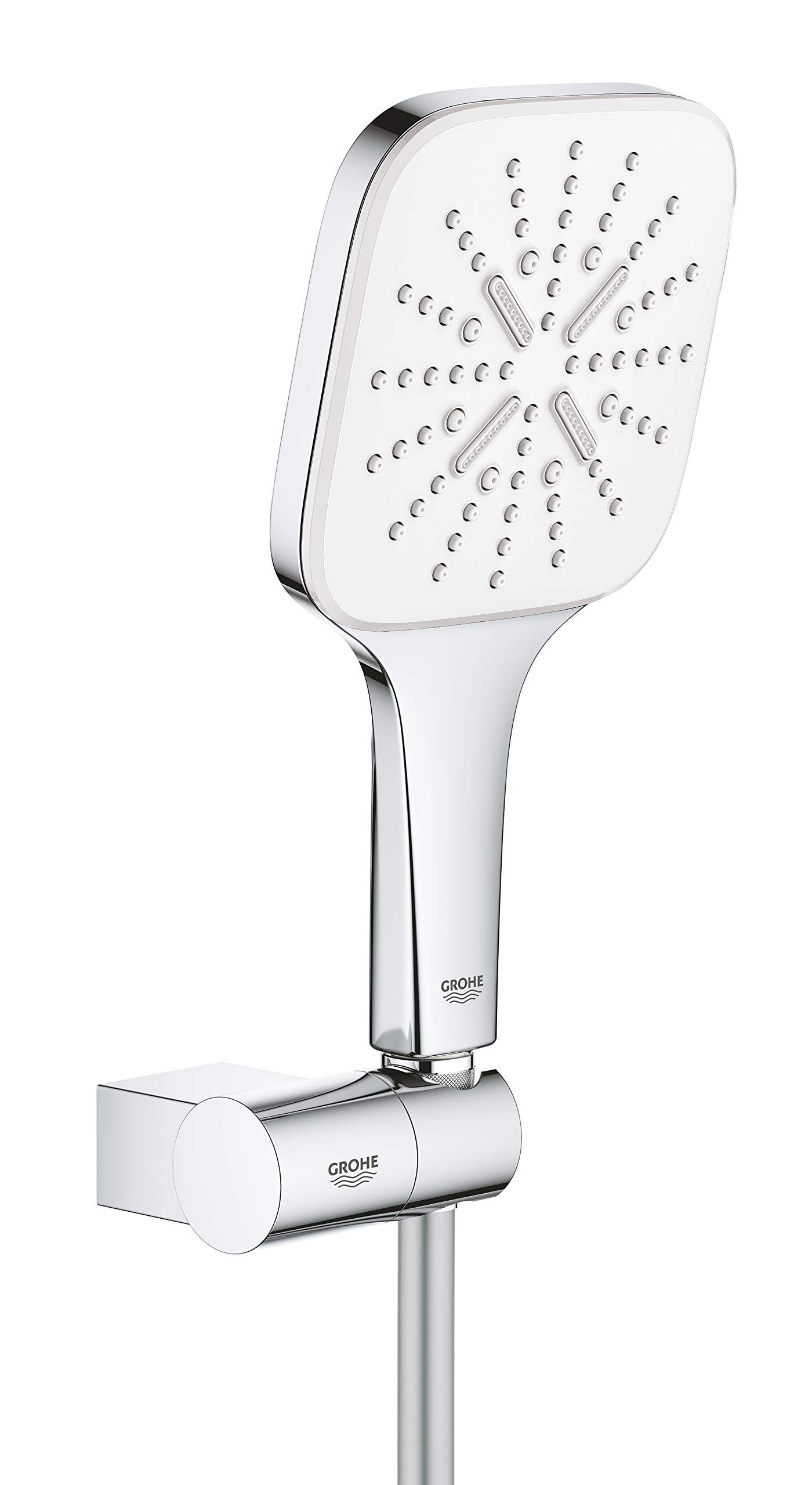 GROHE Rainshower 130 Smartactive Cube Shower Set Water-Saving 3-Spray 13cm Hand Shower with 1.5M Silverflex Hose and Adjustable Wall Holder Chrome Finish and White Spray Plate Made In Germany 26588LS0