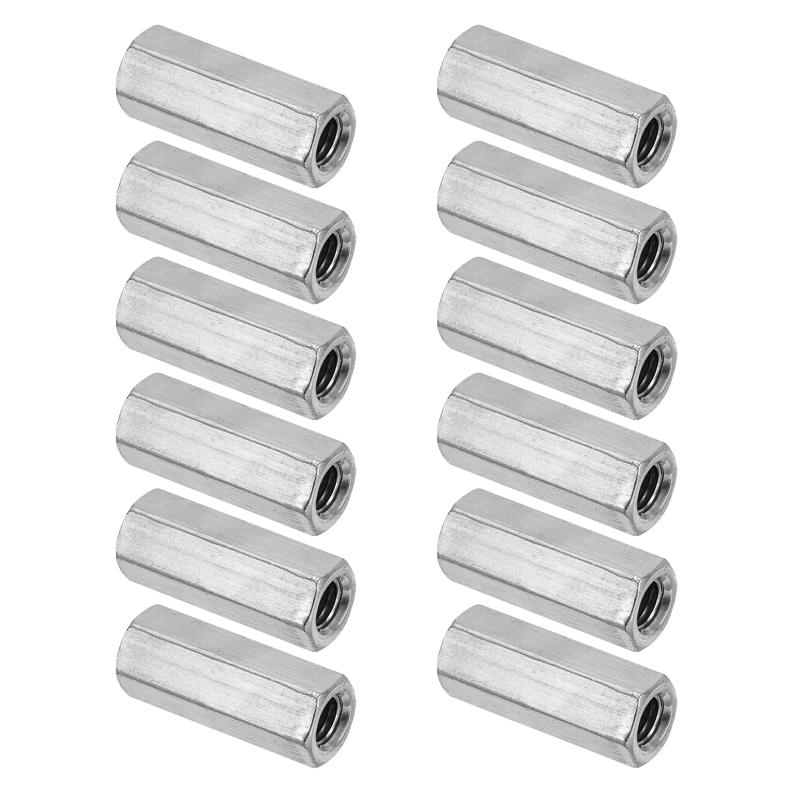 PATIKIL M8 x 1.25-Pitch 304 Stainless Steel Hex Coupling Nuts, 12Pcs 35mm/ 1.4" Length Coarse Fully Threaded Rod Coupling Nut Studding Connector Fasteners, Silver Tone