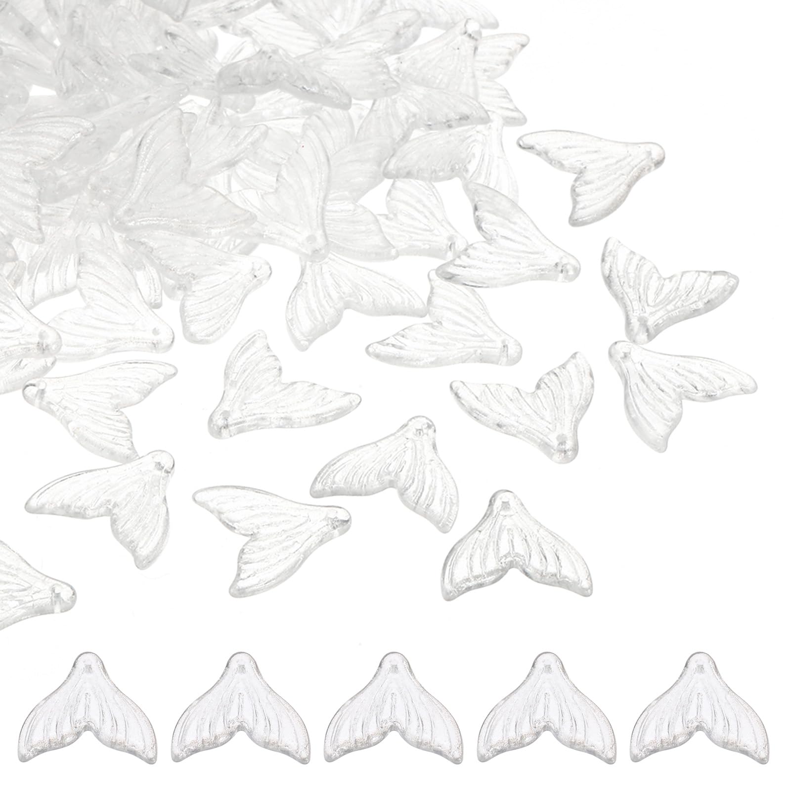 PATIKIL Fish Tail Crystal Glass Beads, 100 Pack Fish Bead Handcrafted Glass Spacer Bead for Jewelry Making Bracelet Earring, Silver