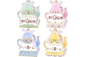 TEVXJ 24Pcs Flower Tea Party Favor Gift Boxes Mini Teapot Candy Box Theme Tea Pot Party Decorations for Wedding Birthday Baby Shower Girls Floral Vintage Style Paper Goodie Treat Bags Spring Supplies