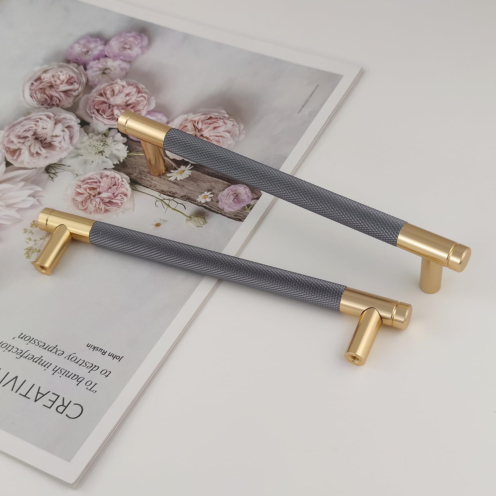 Pexintek 6 Pack Gold Modern Cabinet Handles 160mm Hole Centers Kitchen Bathroom Bedrooms Study Furniture Door Vintage Pulls with Screws for Cupboards Drawer Wardrobe Dresser (Golden Grey) — image 1