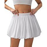 SCKTOO Women's Bubble Skirts Elastic High Waisted A Line Ruffle Casual Mini Skirt with Shorts Underneath