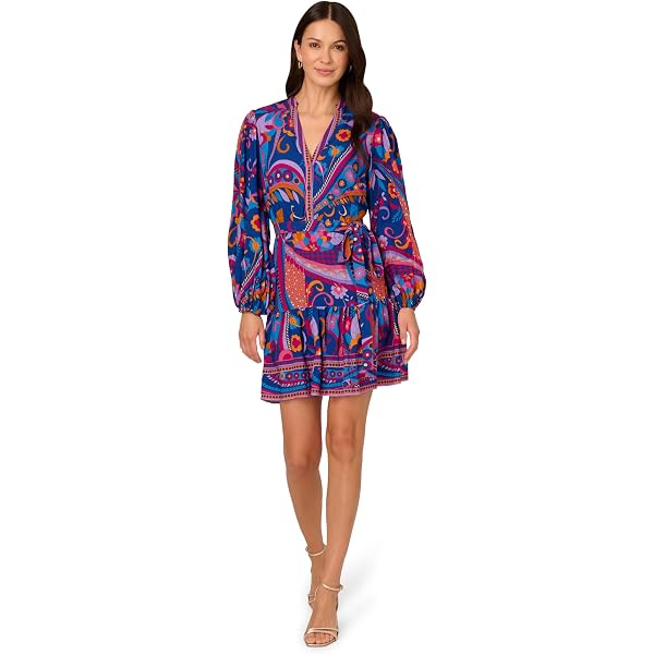 adrianna papell watercolor floral midi dress Adrianna papell watercolor floral printed chiffon wrap dress + FREE  SHIPPING