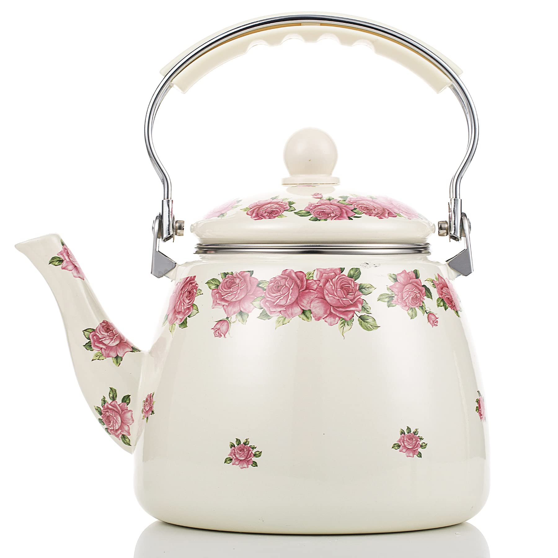 Photo 1 of Tea Kettle Pot for Stove Top,Porcelain Large Enamel Teakettle,3.3L Colorful Teapot Floral Ceramic for Stovetop,Retro Classic Design