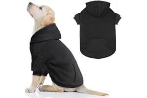 QDYU Dog Hoodie Dog Sweaters for Large Dogs,Pet Sweater Soft Solid Brushed Fleece Pet Clothes Pet Hoodie Sweatshirt with Pocket(Black-L)