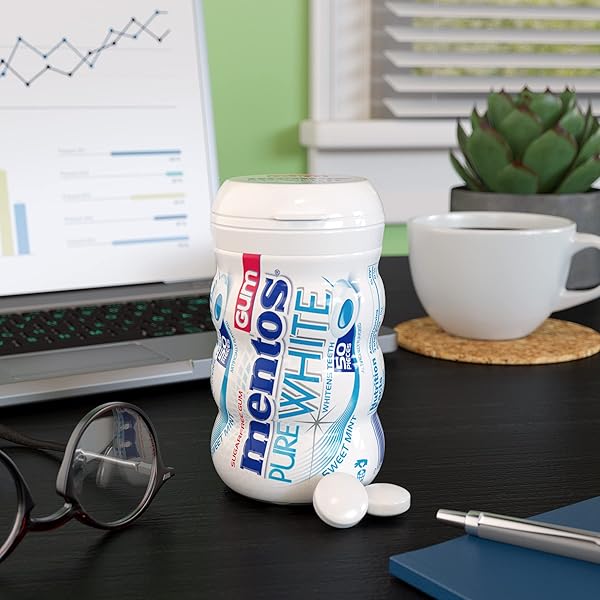 MENTOS PURE WHITE SUGAR-FREE CHEWING GUM WITH XYLITOL, SWEET MINT, HOLIDAY CANDY, BULK, 50PIECE BOTTLE (PACK OF 6)