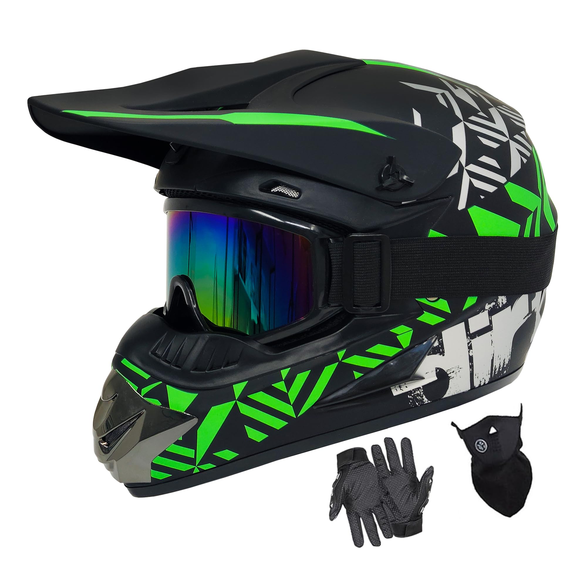 Photo 1 of Full Face Motorcycle Helmets Adults Dual Vision Motor-Bike Street Bike Racing Motorbike ADV Moped Helmet Men Women DOT Approved (Green, X-Large)