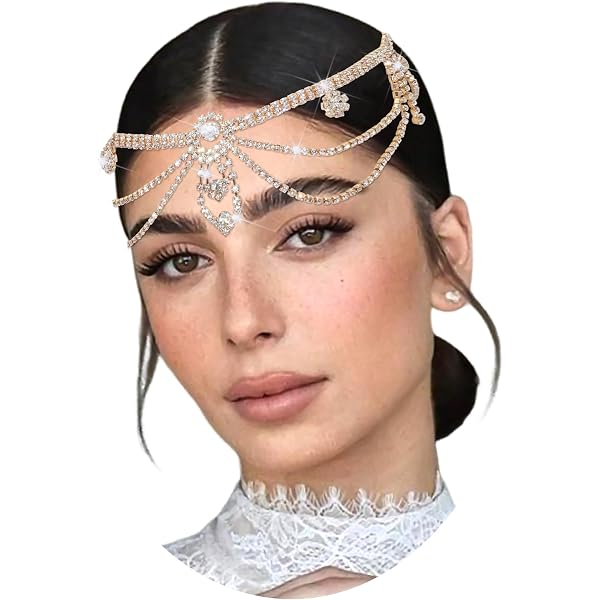 Amazon.com: VENOFEN Gold Rhinestone Head Chain Layered Boho  display picture 1