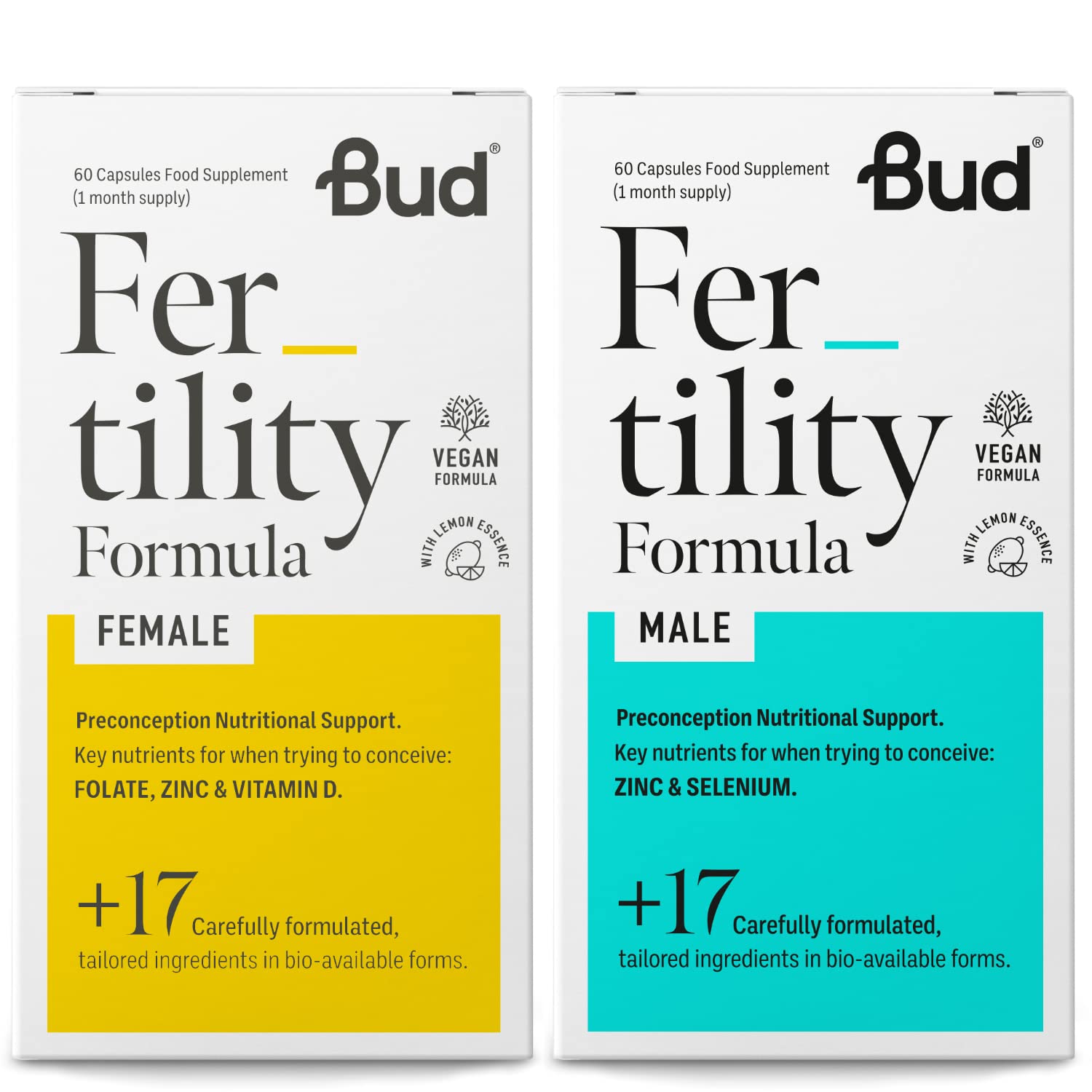Bud Fertility Supplement for Women & Men | Male & Female Natural Fertility Vitamins for Couples Trying to Conceive | Key Vitamins, Minerals & Adapotogens to Boost Fertility | 60 + 60 Capsules