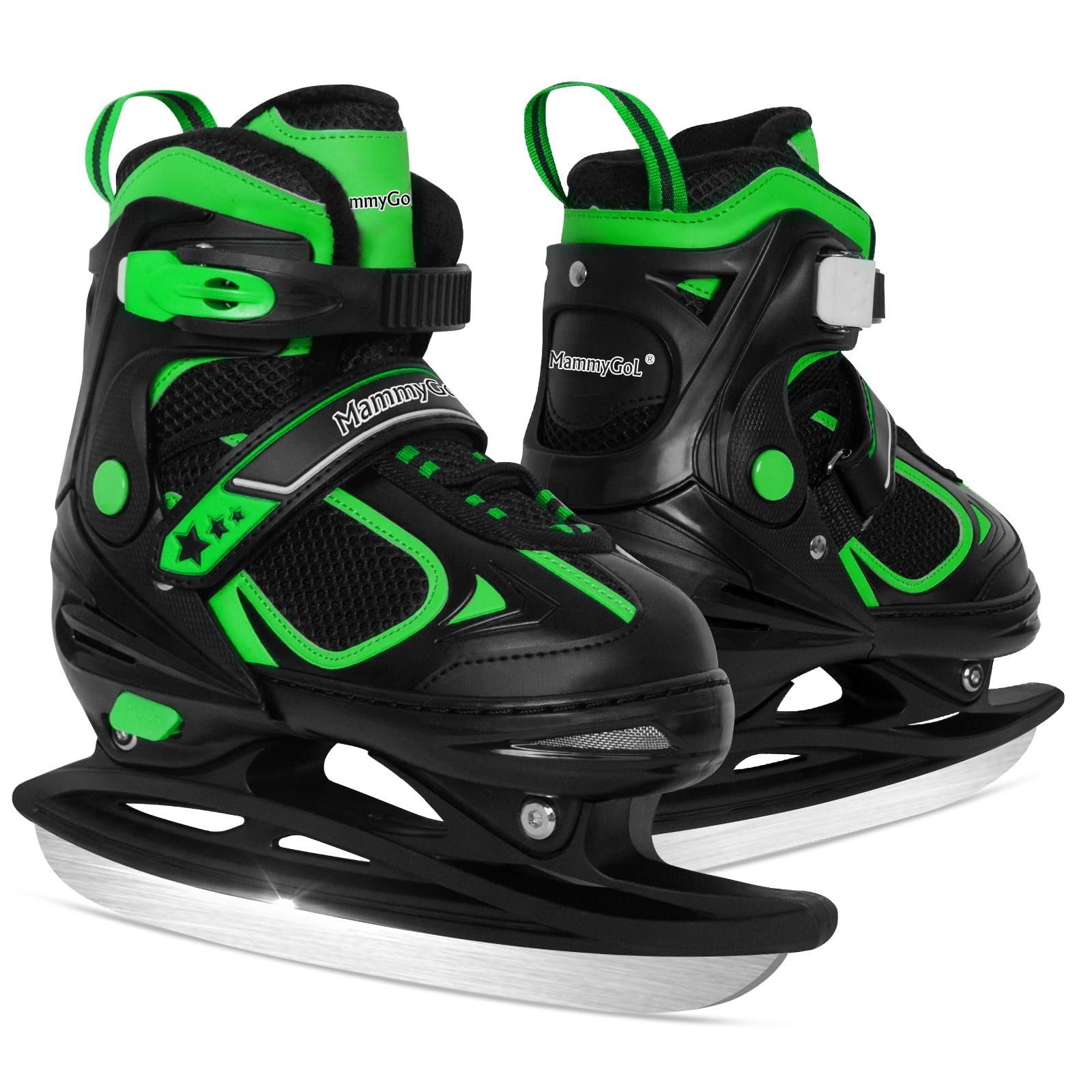 Photo 1 of ***SEE CLERK COMMENTS*** MammyGol Adjustable Ice Skates for Kids Boys and Girls, Hockey Lace-Up Skate, Green Ice Skating Size 1-4 for Beginner