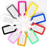 Unaone 10 Pcs Luggage Tags, Multi-Color Plastic Luggage Identifiers with Lanyard, Name Tags Travel Accessories, Waterproof ID