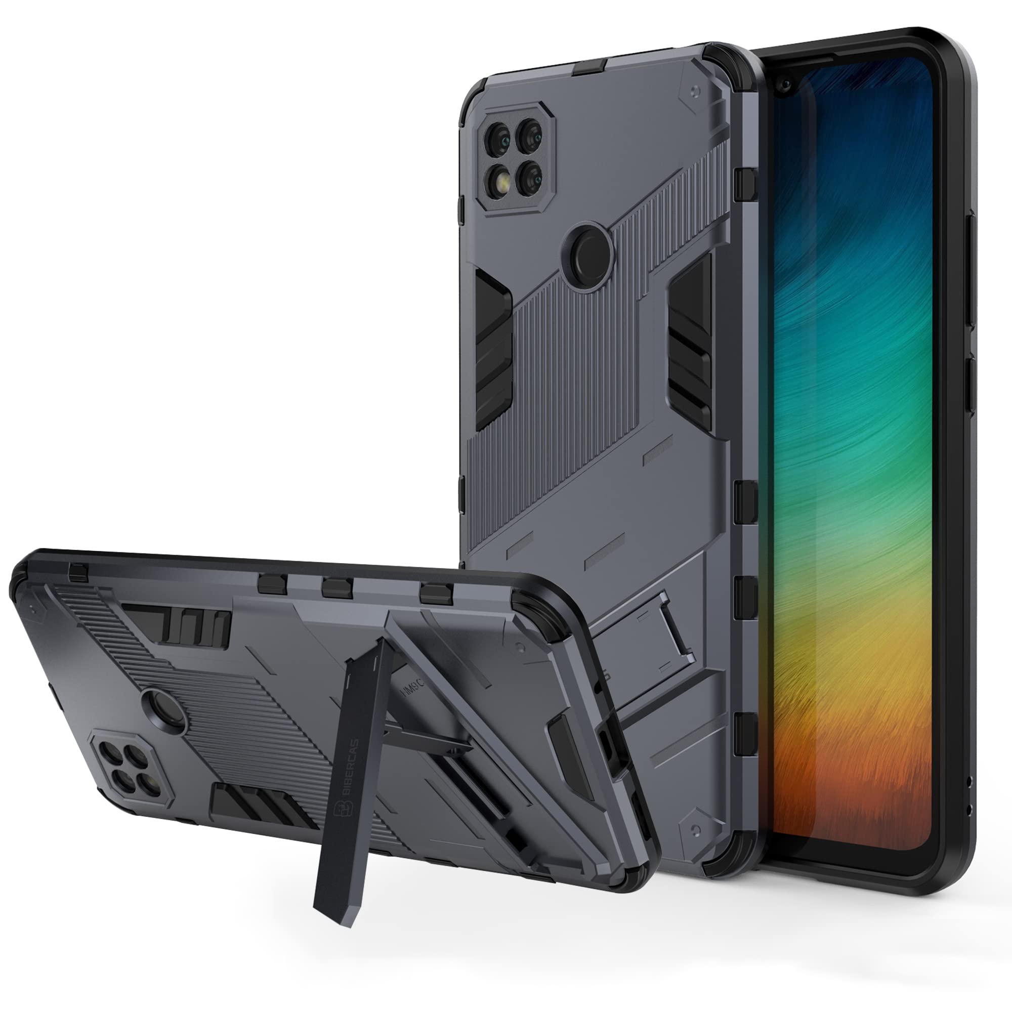 ESTH® Case for Xiaomi Redmi 10A 4G with Expanding Stand and Shockproof TPU Bumper, [Military Grade Anti-Fall Protection], Cover Compatible with Magnetic Car Mount, Grey