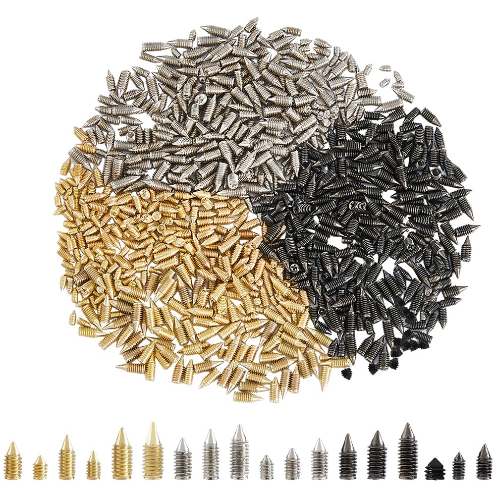 Hobbspring 180Pcs 6 Sizes Carbon Steel Belt Tip Screws Set Tip Point Screw Assortment Kits Pointed Cross Slot Leather Accessories For Belt Buckle Wallet Handbag Purse