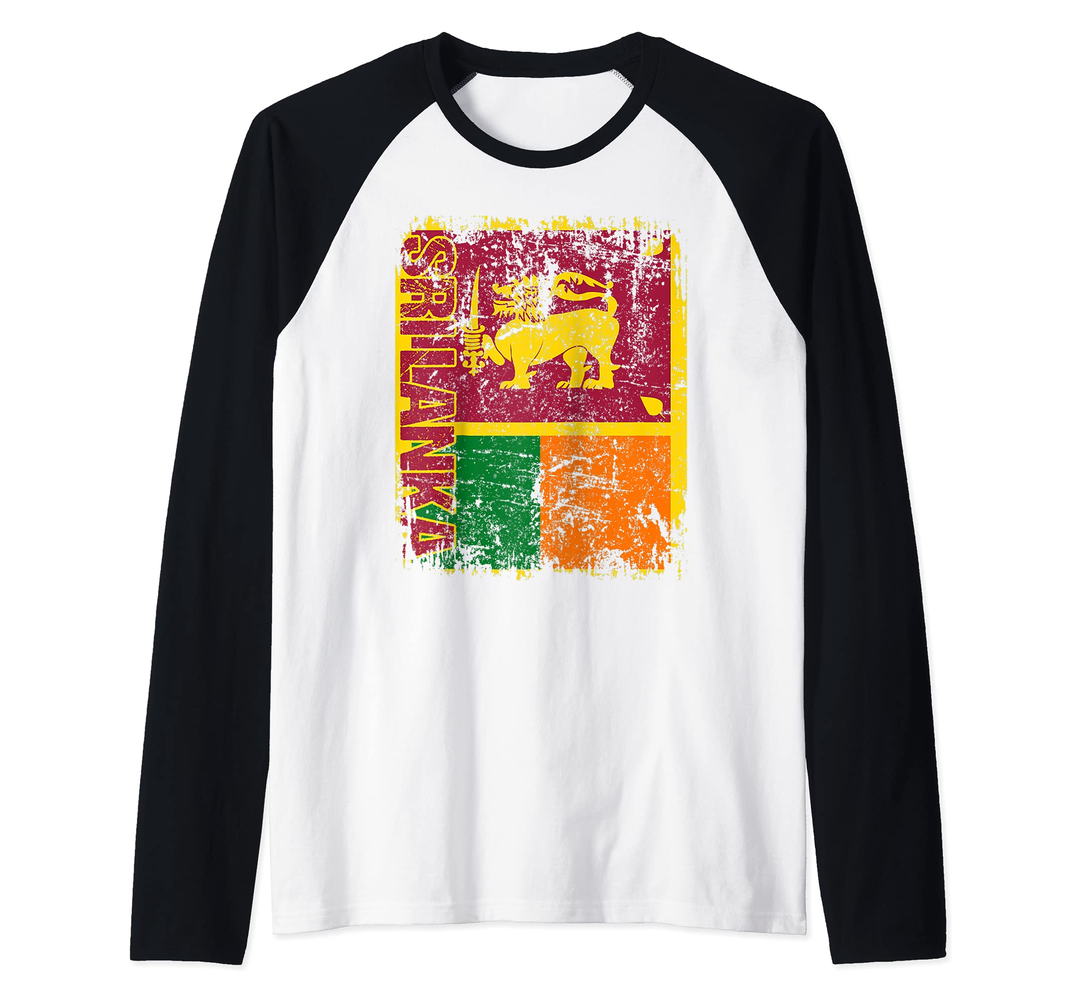 SRI LANKA Flag Vintage Distressed SRI LANKA Raglan Baseball Tee