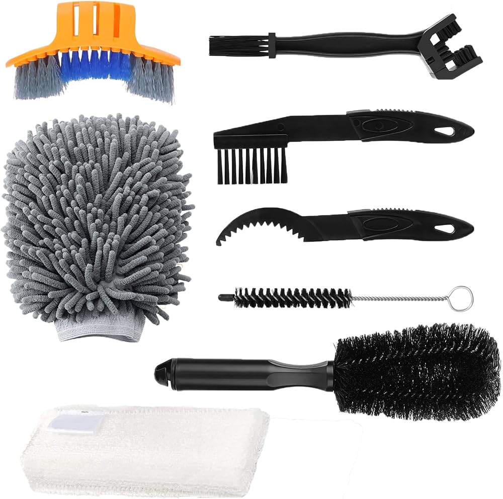 Oumers 8pcs Bike Cleaning Brush Kit Multi Tool Chain Cleaner Bicycle Maintenance