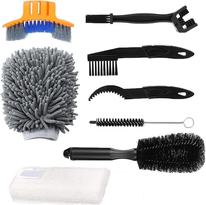 Oumers 8pcs Bike Cleaning Brush Kit Multi Tool Chain Cleaner Bicycle Maintenance