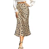 AURUZA Women's Satin Midi Skirts,High Waisted Long Silk Skirt Hidden Elasticized Waistband A-line Flared Dress