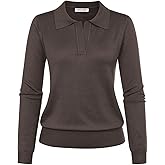 Kate Kasin Women Long Sleeve Polo Sweater V Neck Knitted Tops Casual Ribbed Shirt Loose Pullover Sweater