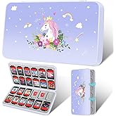 Gurgitat Switch Game Case for Nintendo Switch 2 / Switch / OLED / Lite - Cute Portable Storage Holder with 24 Game Card Slots and 24 Micro SD Cards Cartoon Cartridge for Boys Girls Kids, Unicorn