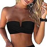 Hilor Women's Bandeau Bikini Top Halter Strapless Bikini Swimsuits Sexy Push Up Bathing Suits Tops