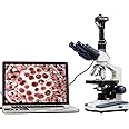AmScope T120B-M Digital Professional Siedentopf Trinocular Compound Microscope, 40X-2000X Magnification, WF10x and WF20x Eyepieces, Brightfield, LED Illumination, Abbe Condenser with Iris Diaphragm, Double-Layer Mechanical Stage, 100-240VAC, Includes 1.3MP Camera with Reduction Lens and Software