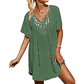 SimpleFun Womens Swimsuit Coverup Lace Crochet V Neck Bathing Suit Cover Up Dress Beach Cover Ups for Swimwear