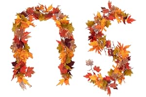 RAINFLOW Thanksgiving Fall Leaf Garland - 2PCS Maple Fall Decorations for Home,5.7Ft Autumn Party Wedding Decor Hanging Artificial Leaf Garlands for Indoor Outdoor Christmas Halloween Decorations
