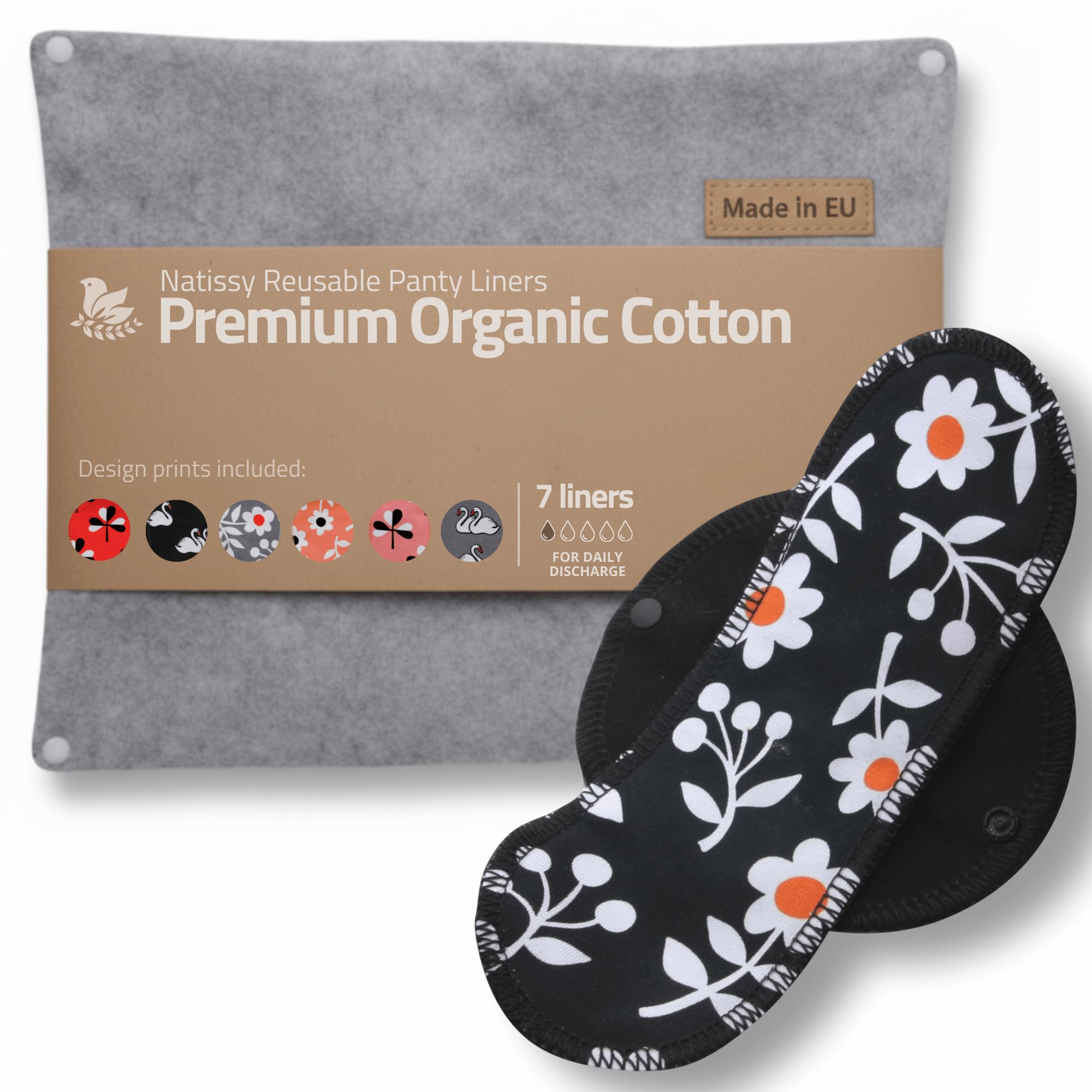 Made in EU - Ultra-Thin Reusable Panty Liners (Medium, 7-Pack) – High-Temp Washable Cloth Panty Liners for Women – Durable & Breathable Organic Cotton Keeps You Fresh & Dry for Daily Vaginal Discharge