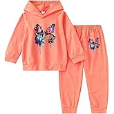Cakaner Toddler Girls 2-Piece Monogrammed Patchwork Colorblock Set Hooded Long Sleeve Top and Pants Set