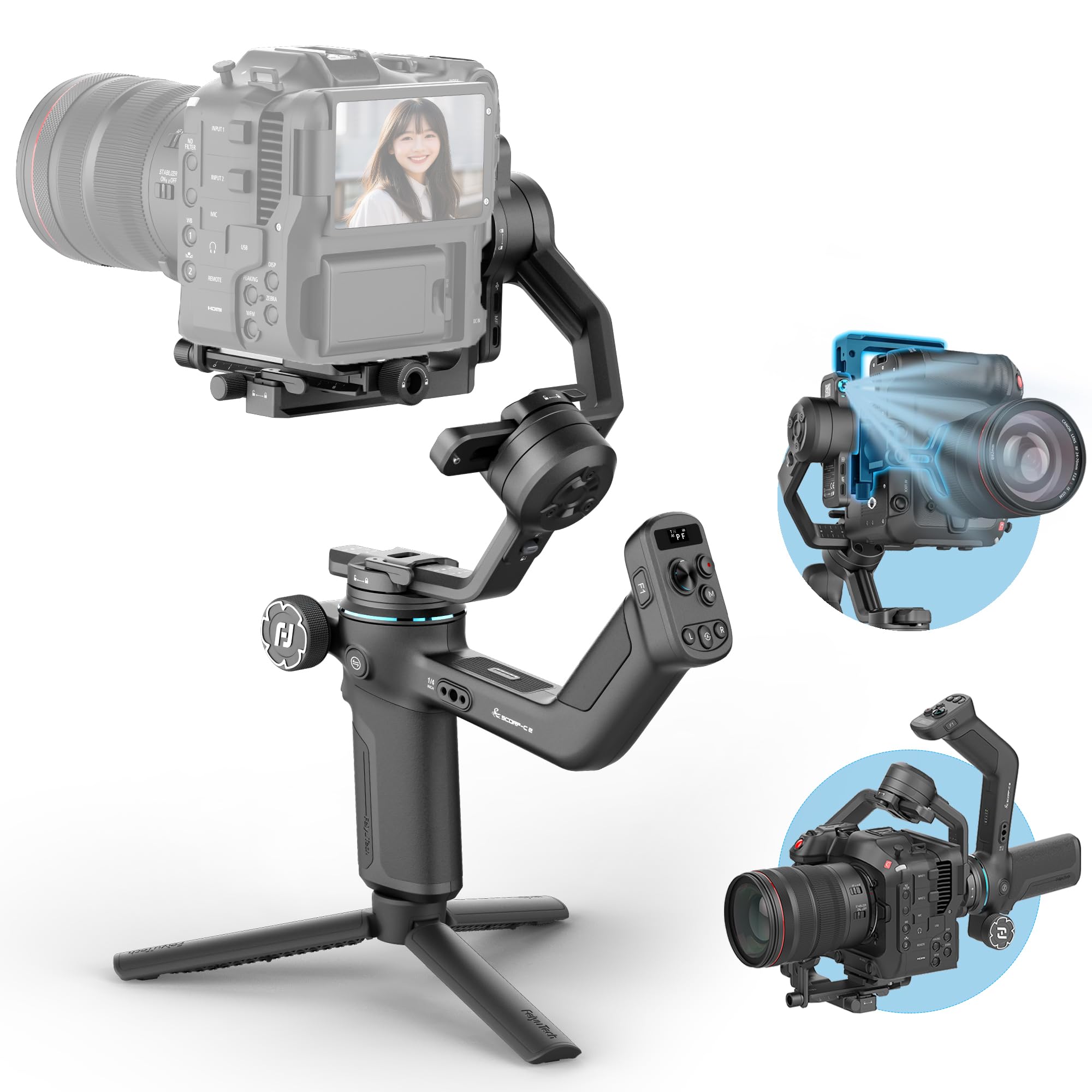 FeiyuTech [Offizielle] SCORP-C2 Kamera Gimbal mit KI-Tracking 4.0, Leichter Stabilisator, 3,5 kg Traglast, 14h Akku, Gesichtstracking, Vertikale Aufnahmen, Perfekt für Vlog, YouTube & Familienfeiern