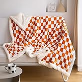LOMAO Sherpa Throw Blanket Fleece Blanket with Checkered Pattern Soft Thick Blanket for Couch, Bed, Sofa Luxurious Warm and Cozy for All Seasons (Orange, 51"x63")