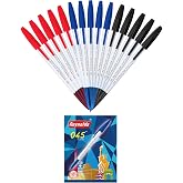 Reynolds 045 PACK OF 15 PENS (POUCH) - 5 BLUE. 5 BLACK, 5 RED | Ball Point Pen Set With Comfortable Grip | Pens For Writing | School and Office Stationery | Pens For Students | 0.7mm Tip Size