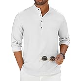 COOFANDY Men's Casual Henley Shirt Long Sleeve Band Collar Shirts Summer Beach Hippie Button T-Shirts