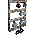 J JACKCUBE DESIGN Coffee Mug Holder Wall Mounted Rustic Wood Cup Organizer with 16-Hooks Hanging Rack for Home, Kitchen Display Storage and Collection : MK519A