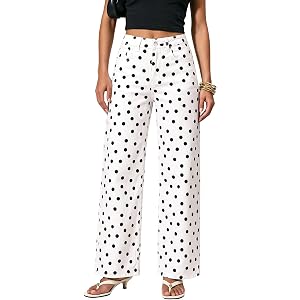 GRAPENT Wide Leg Jeans for Women High Waisted Polka Dot Stretch Denim Pants | Polka Dot, 90s Baggy Straight, High Rise, 29.5