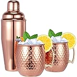 TABLEWARE MELODY Moscow Mule Mugs Set of 3-Hammered Moscow Mule Mugs Drinking cup with 24oz Cocktail Shaker-Great Dining Ente