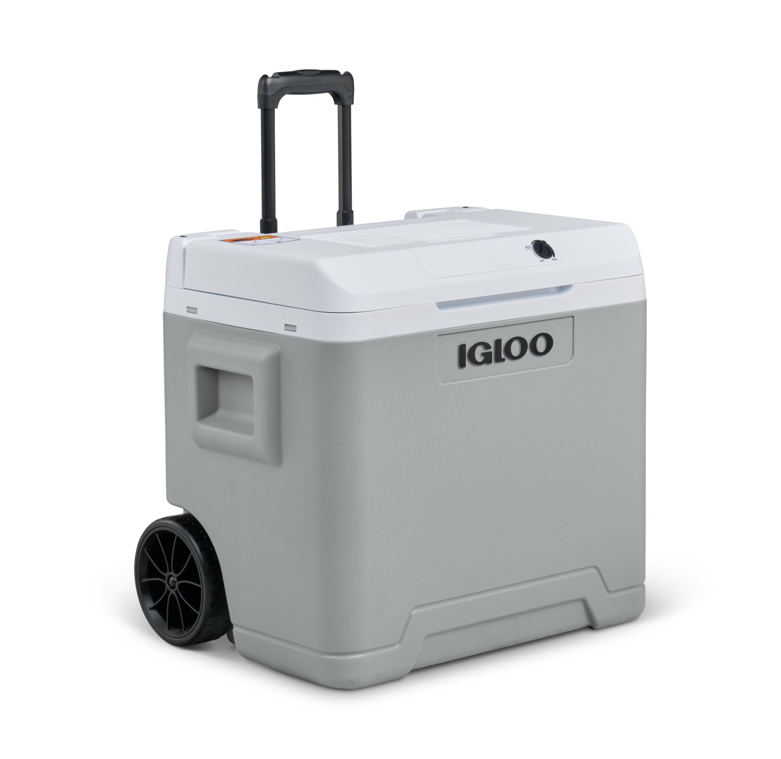 IGLOO IE42 elektrische Kühlbox, 12V und 230V, 42L - kompakter Mini-Kühlschrank für Auto, Camping, Urlaub, Boot, Festivals - mit Rollen und Teleskopgriff, praktischem Kabelfach und Eco/Max Modus