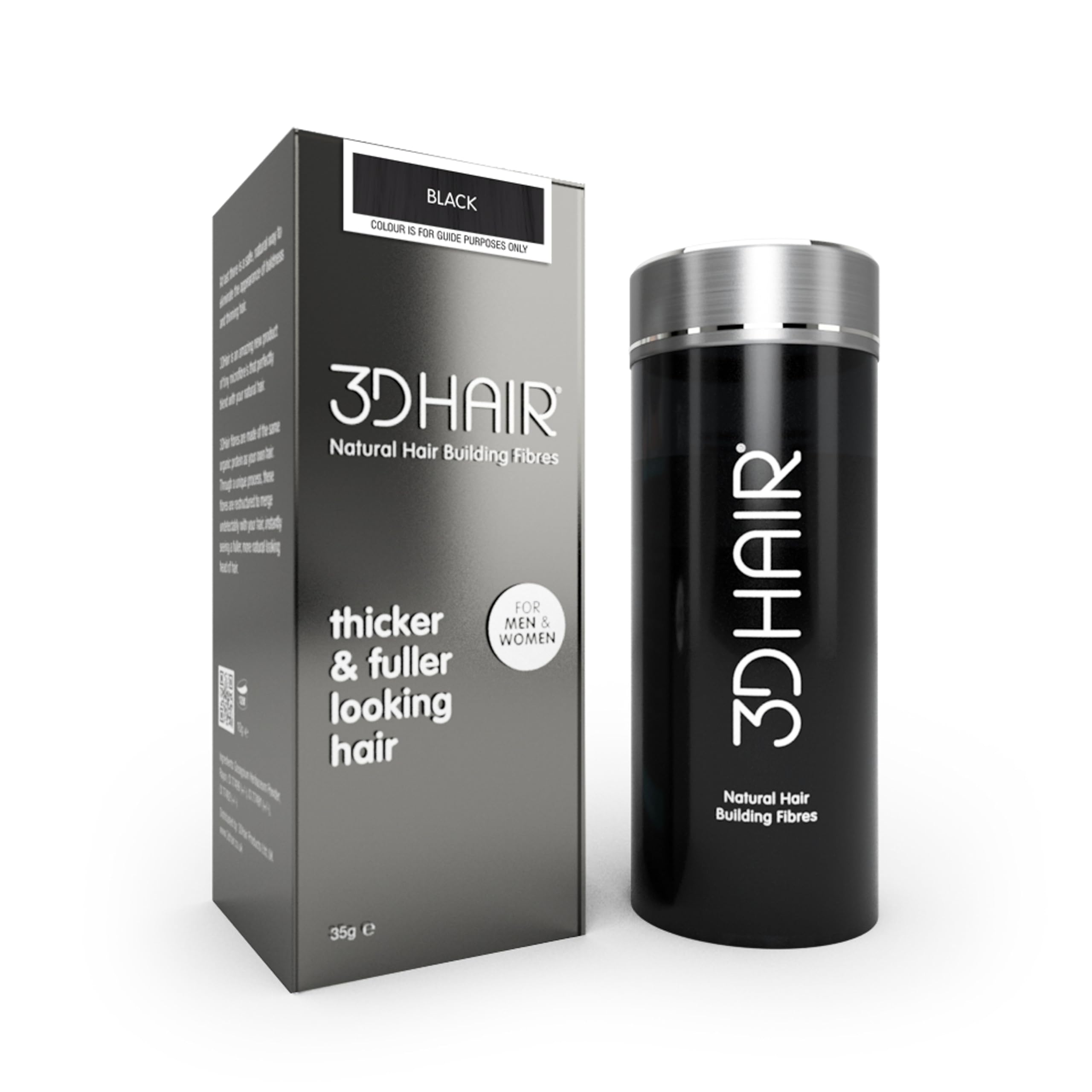3D Hair Fibres | Hair Powder for Thinning Hair 35g Bottle | Makes Thin Hair Look Thicker in Seconds | Hair Loss Concealer For Women & Men (Black)