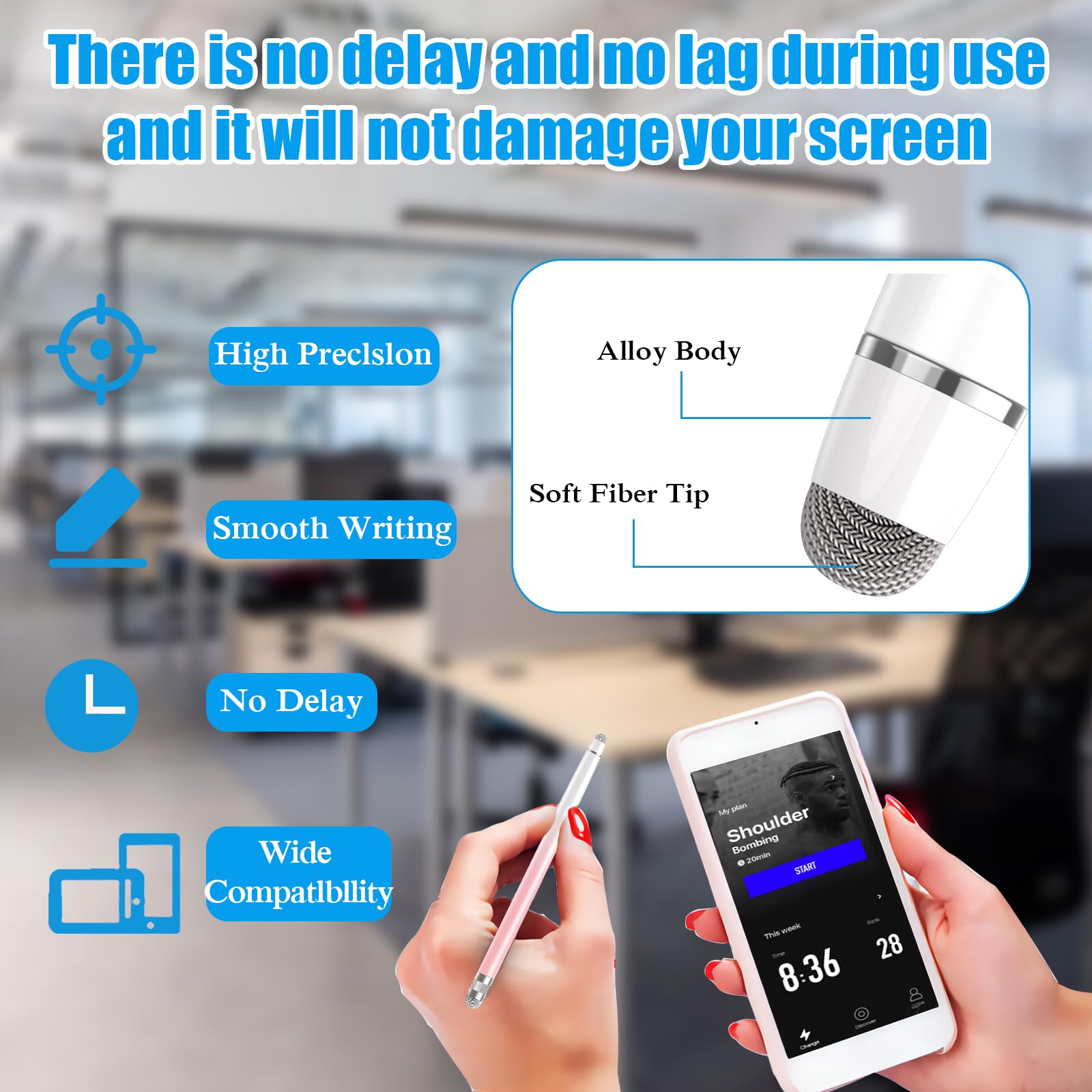 Bopomofo 2PCS Stylus Pens for Touch Screens,Stylus Pen for iPhone/iPad/Tablet Android/Microsoft Surface,Compatible with Touch Screens(White Pink/White Purple)