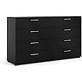 Tvilum, 8 Drawer Double Dresser, Bedroom, Modern Silver Drawer Handles, Contemporary, Black