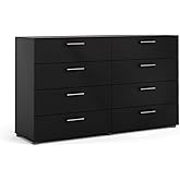 Tvilum, 8 Drawer Double Dresser, Bedroom, Modern Silver Drawer Handles, Contemporary, Black