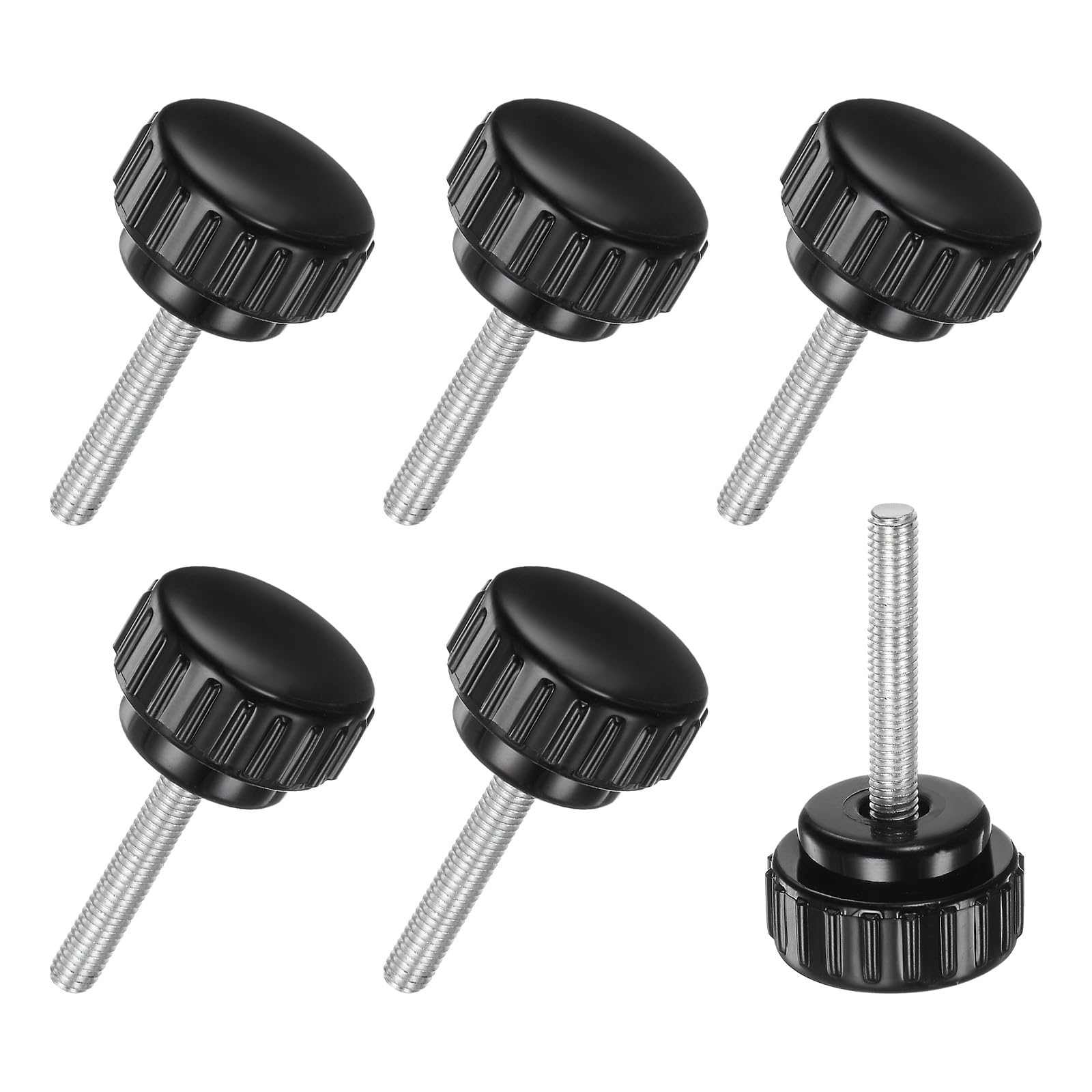 M METERXITY 6-Pack Knurled Clamping Knobs, M5x30mm Male Thread Knurled Thumbscrew, Carbon Steel Screw on Knobs Grips for Machinery/Electronic/Furniture, Mounting Handle Bolts [Black]