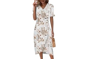 MGWTFZDL Shift Dresses for Women Faux Wrap Irregular Hem Boho Midi-Dress Elegant Summer 2024 Trendy