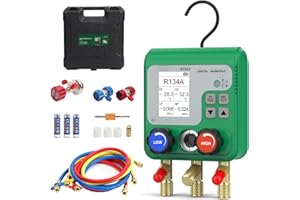 AUTORY HVAC Digital Manifold Gauge Set 92 Refrigerants AC Gauge Set with Dual Pressure Test Digital Manifold HVAC Gauges with LCD Display for R134A/R22/R410A, AC Recharge Kit with Refrigerant Hoses,Suitcase
