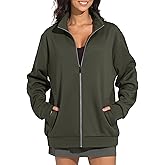 THE GYM PEOPLE Women's Oversized Full Zip Up Sweatshirts Fleece Long Sleeves Stand Collar Workout Jacket with Pockets