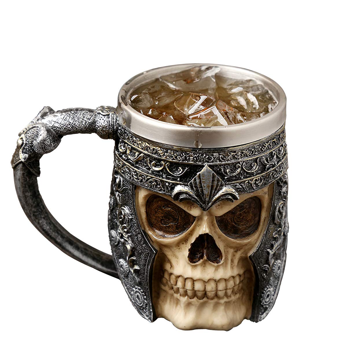 auvstar Gothic 3D Skull Beer Mug,Medieval Viking Warrior Skull Armor Drinkware Mug for Coffee/Beverage/Juice/Beer,Novelty Skull Cup Halloween Christmas Birthday Gift
