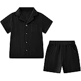 Coco&RARA Toddler Baby Boys Clothes Button-down Shirt Infant Outfits with Pockets + Shorts 2PCS 0-4T