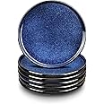 vicrays Ceramic Salad Plates Set - Porcelain 8 Inch Flat Dessert Appetizer Plate for Lunch Home Party Restaurant - Scratch Resistant Microwave Oven and Dishwasher Safe - Set of 6 (Blue)