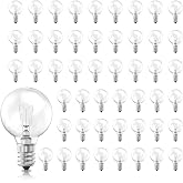 Brightown 50 Pack G40 Clear Replacement Light Bulbs, E12 Base, Warm White | Outdoor Light Bulbs Globe E12 Candelabra Screw Base, Incandescent Warm Replacement Bulbs for Patio String Lights, 5W 120V