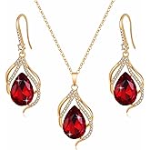 EVEVIC Austrian Crystals Teardrop Hollow Twisted Pendant Necklace Earrings for Women 14K Gold Plated Halo Drop Dangle Earrings Hypoallergenic Jewelry Set